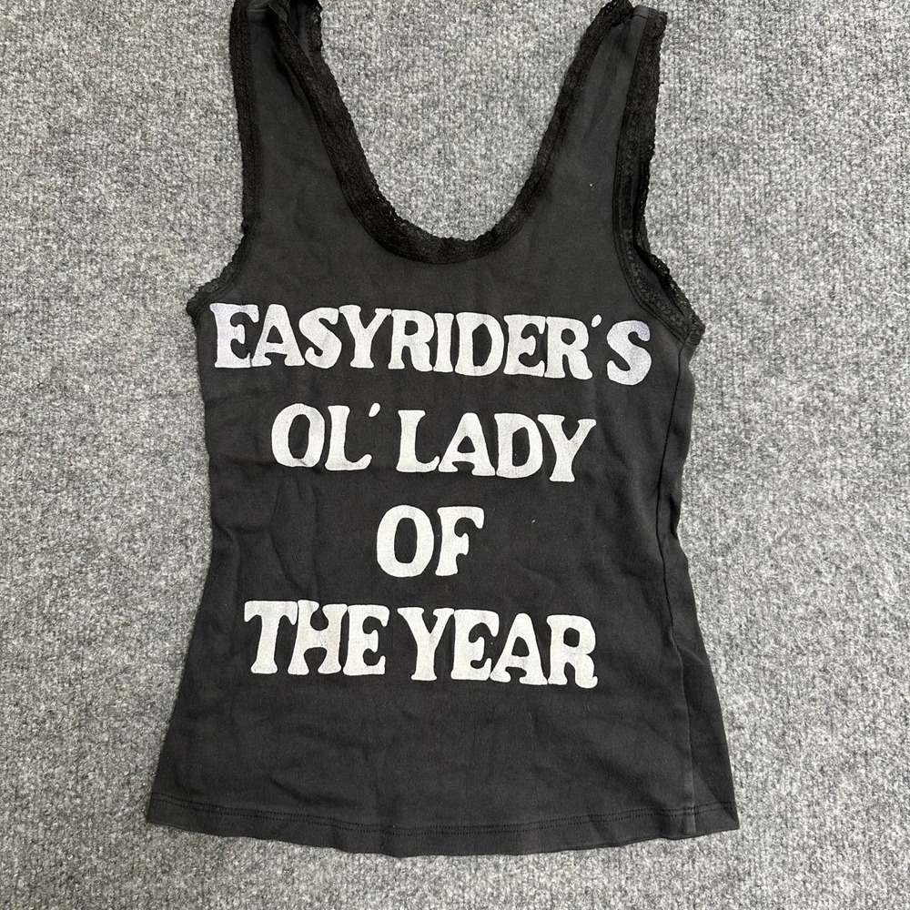 Bandit Brand Tank Top Womens Size Small Black Lace Trim Graphic Biker USA Made